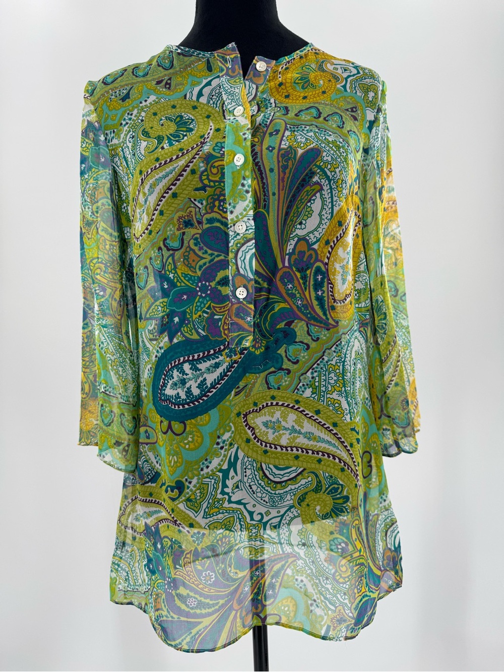 Brooks Brothers Sheer Paisley Print Tunic Top Size XS